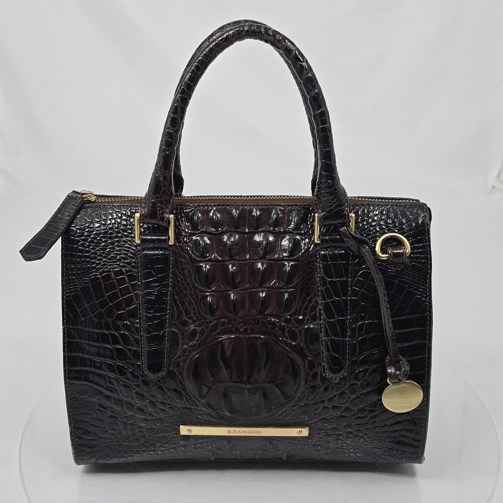 Brahmin Cami Brown Melbourne Leather Satchel Anywhere Tote/Handbag Croc Embossed